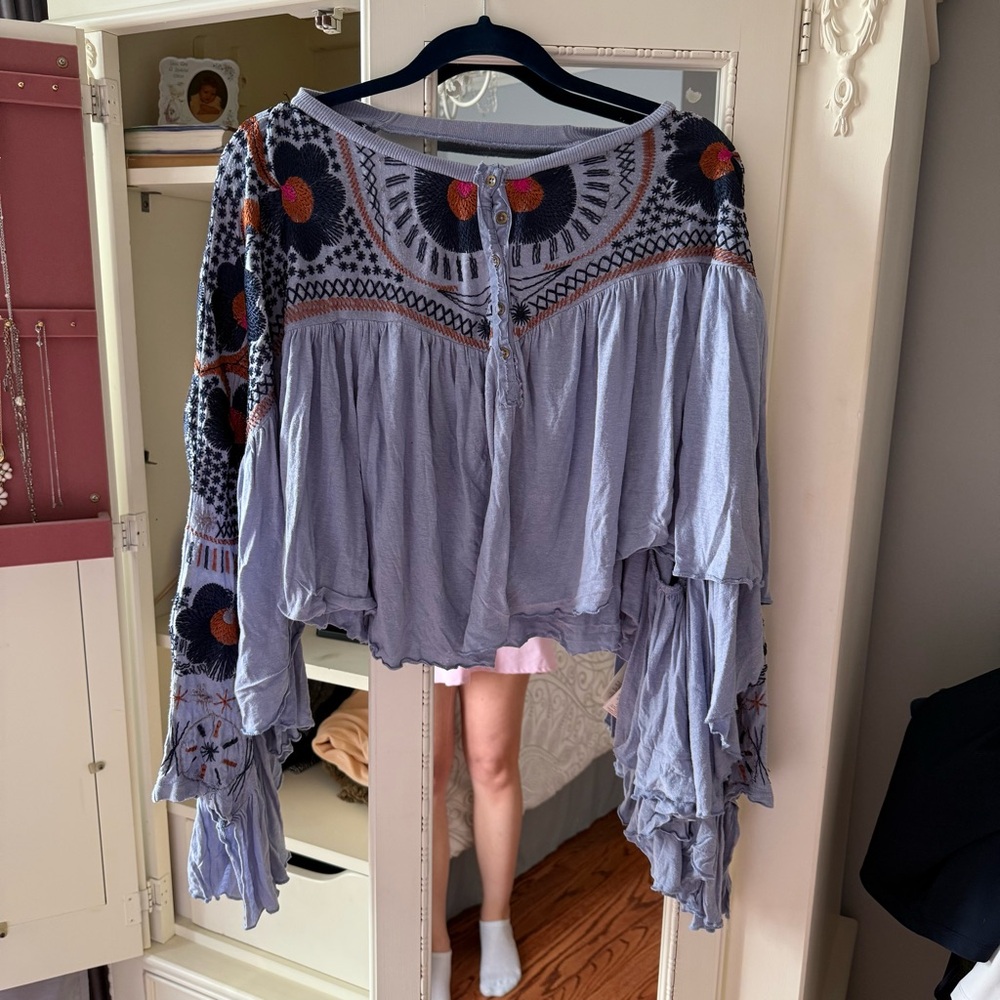Free People Embroidered Women's Top - Blue